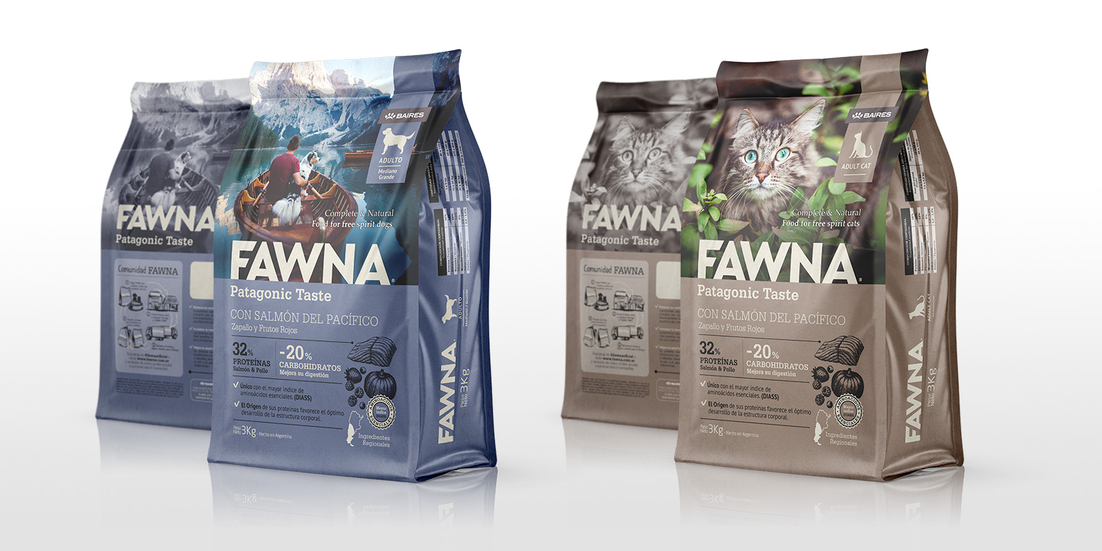 Tridimage diseño de packaging marca Fawna nutrición para mascotas