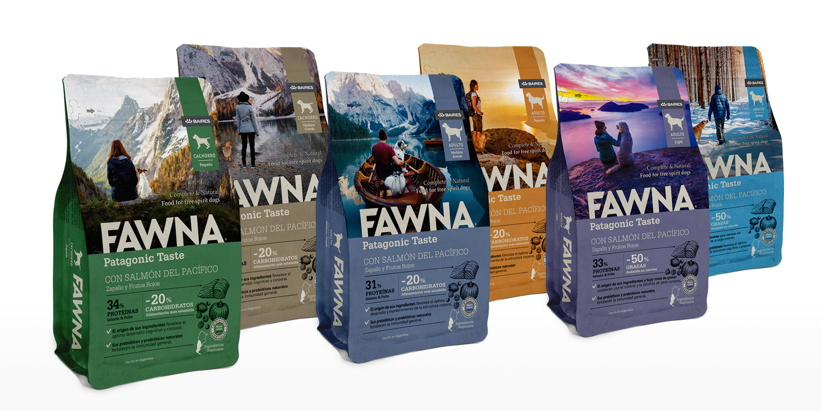 Tridimage diseño de packaging línea alimento para perros marca Fawna