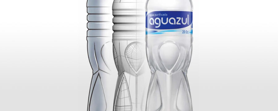 diseño industrial de botella Aguazul por Tridimage