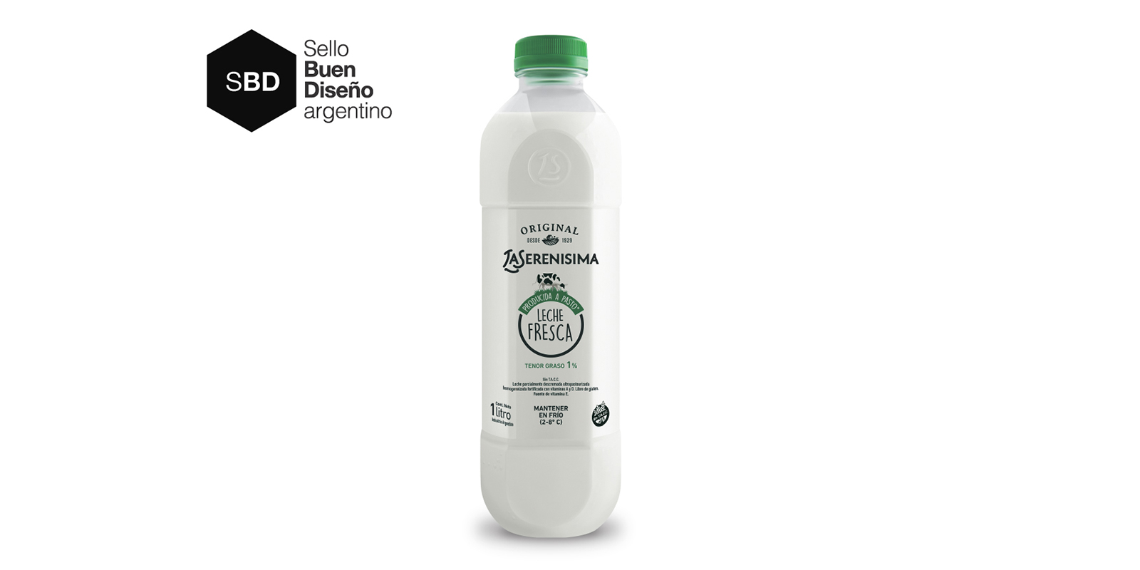 Imagen de botella PET para leche La Serenísima, nuevo diseño por Tridimage.
