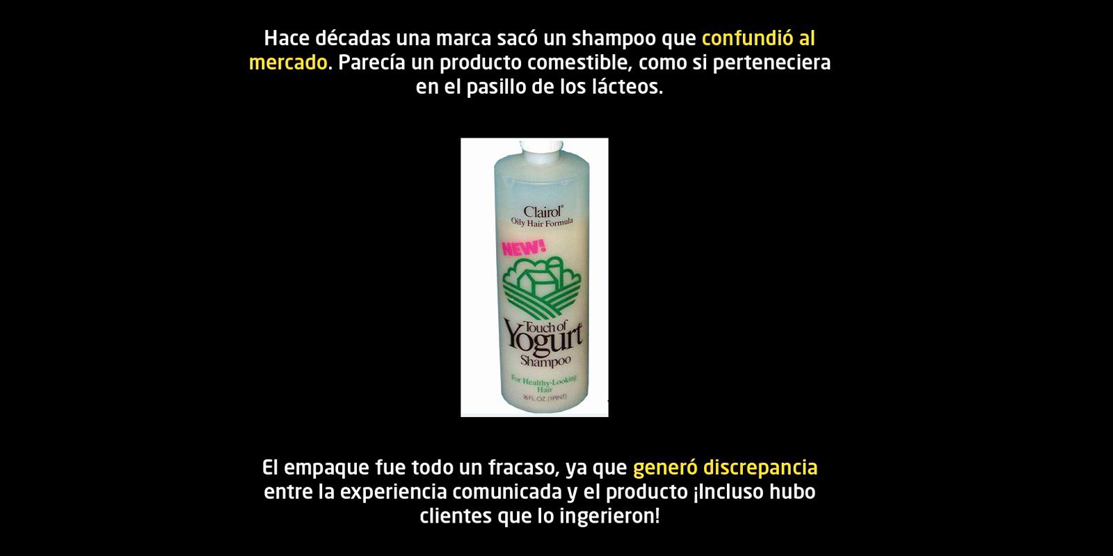 Botella de shampoo con diseño de etiqueta que parece la de un producto lácteo.