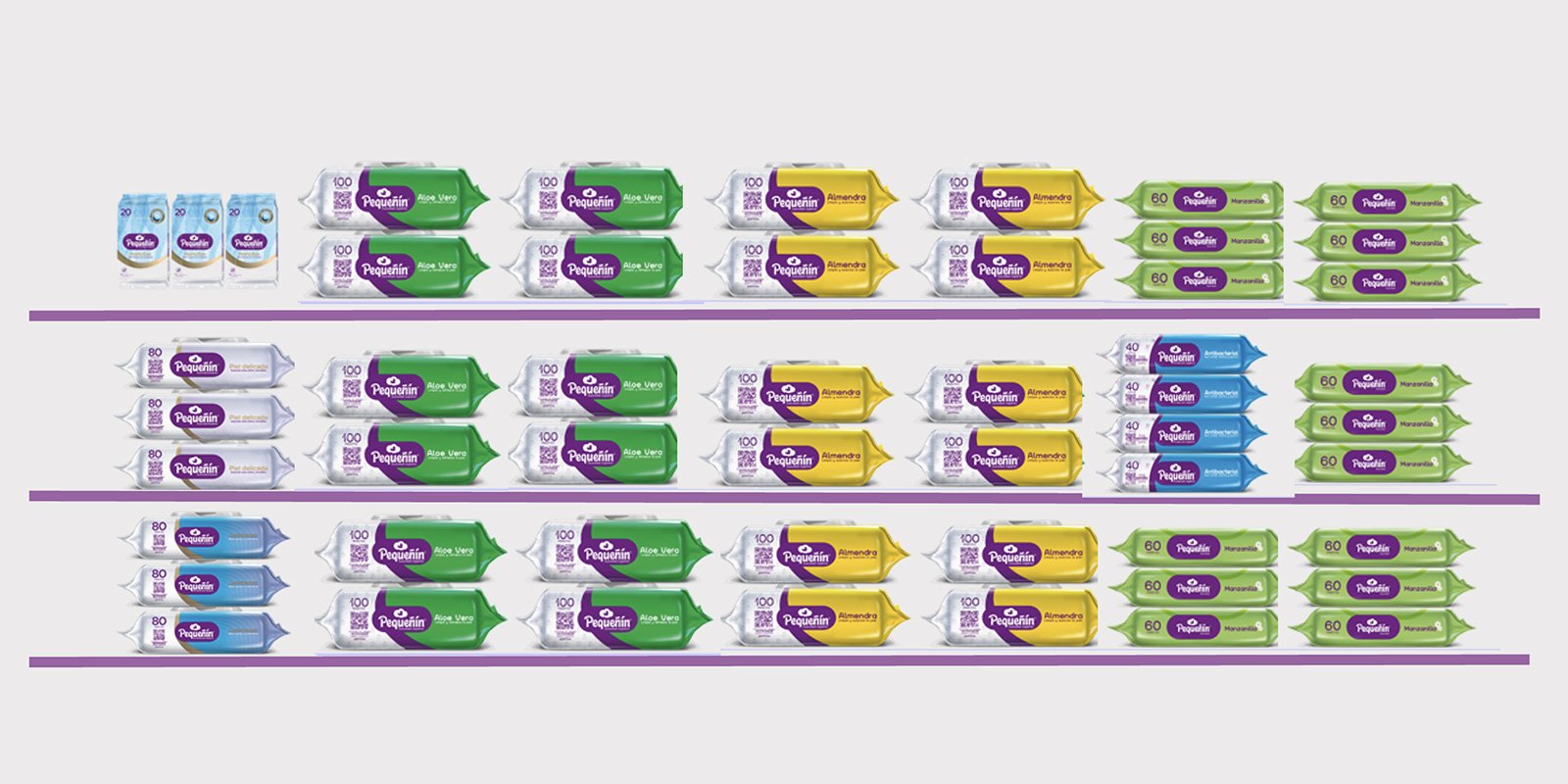 Layout de góndola para el nuevo packaging Pequeñín, por Tridimage.