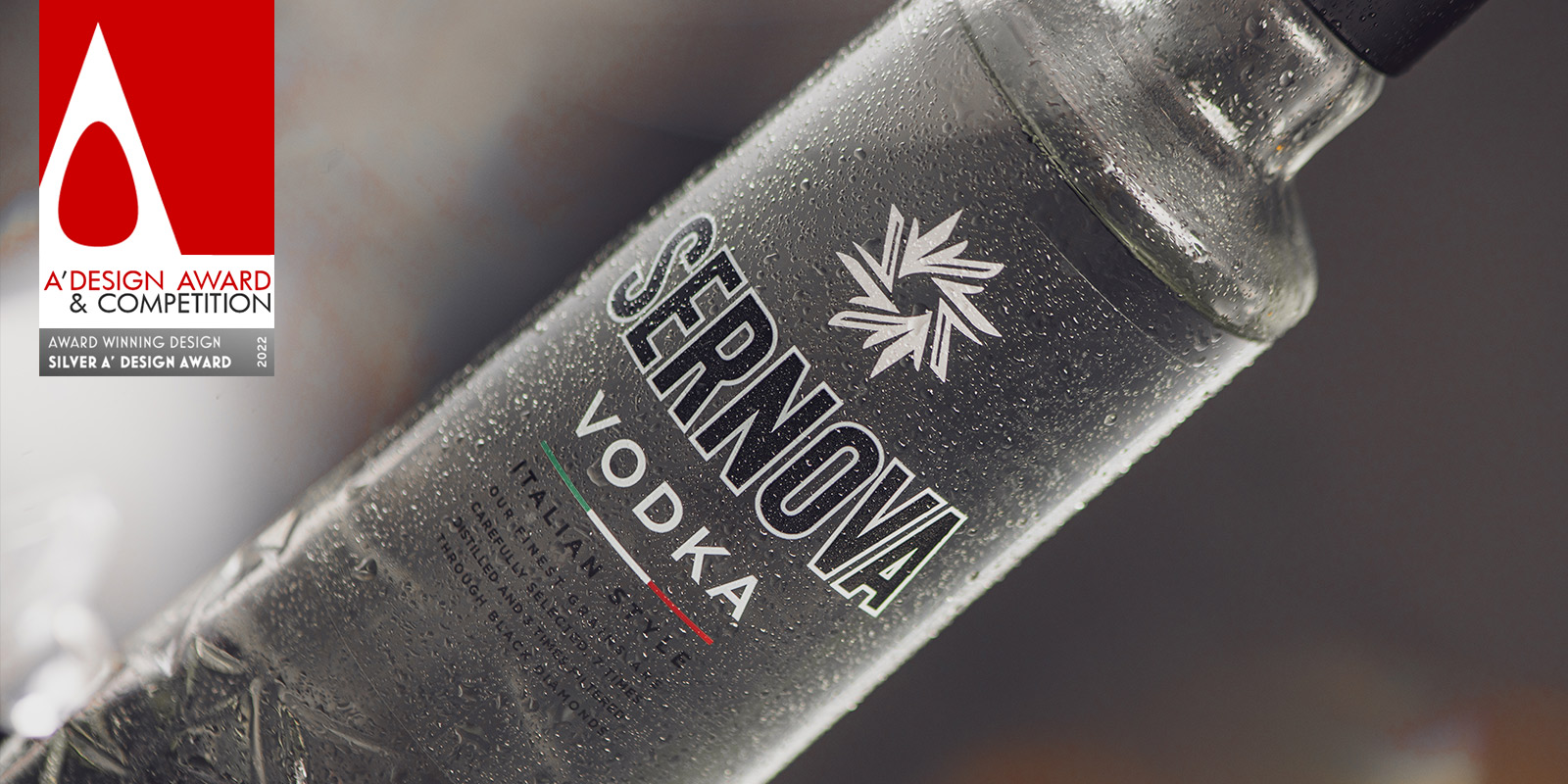 Botella de vodka Sernova, diseño por Tridimage. A Design Award Plata 2022