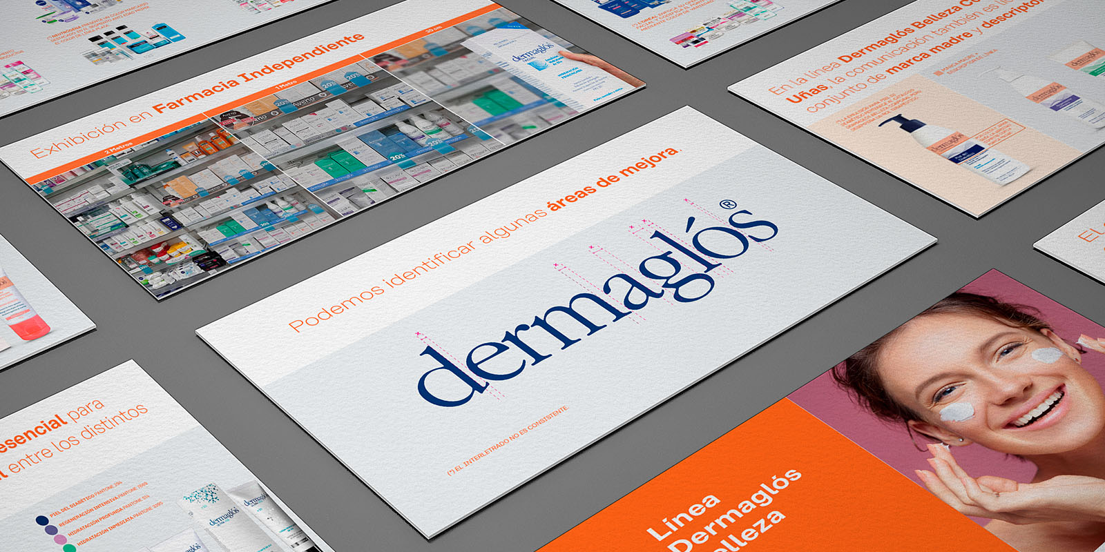 Diapositivas analíticas en perspectiva con gráficos e infografías, destacando el análisis de puntos de venta de la marca de Dermaglós. Análisis desarrollado por Tridimage.